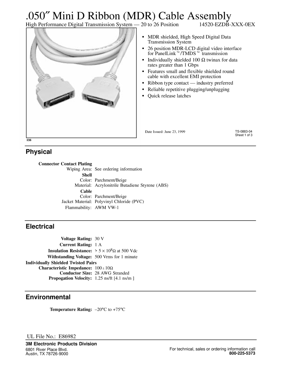 3M 14520-EZDB-XXX-0EX manual Physical, Electrical, Environmental 