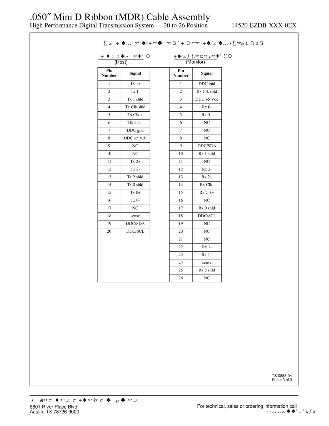 3M 14520-EZDB-XXX-0EX manual MDR-DFP 20 to 26 Position, Pinout P26-20 Rev 