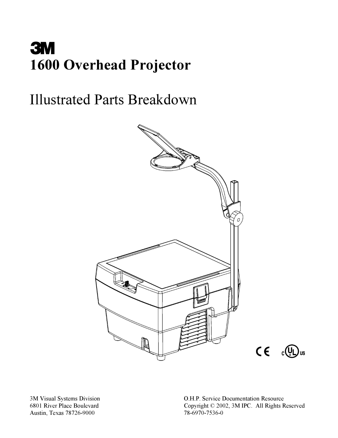 3M 1600 manual Overhead Projector 