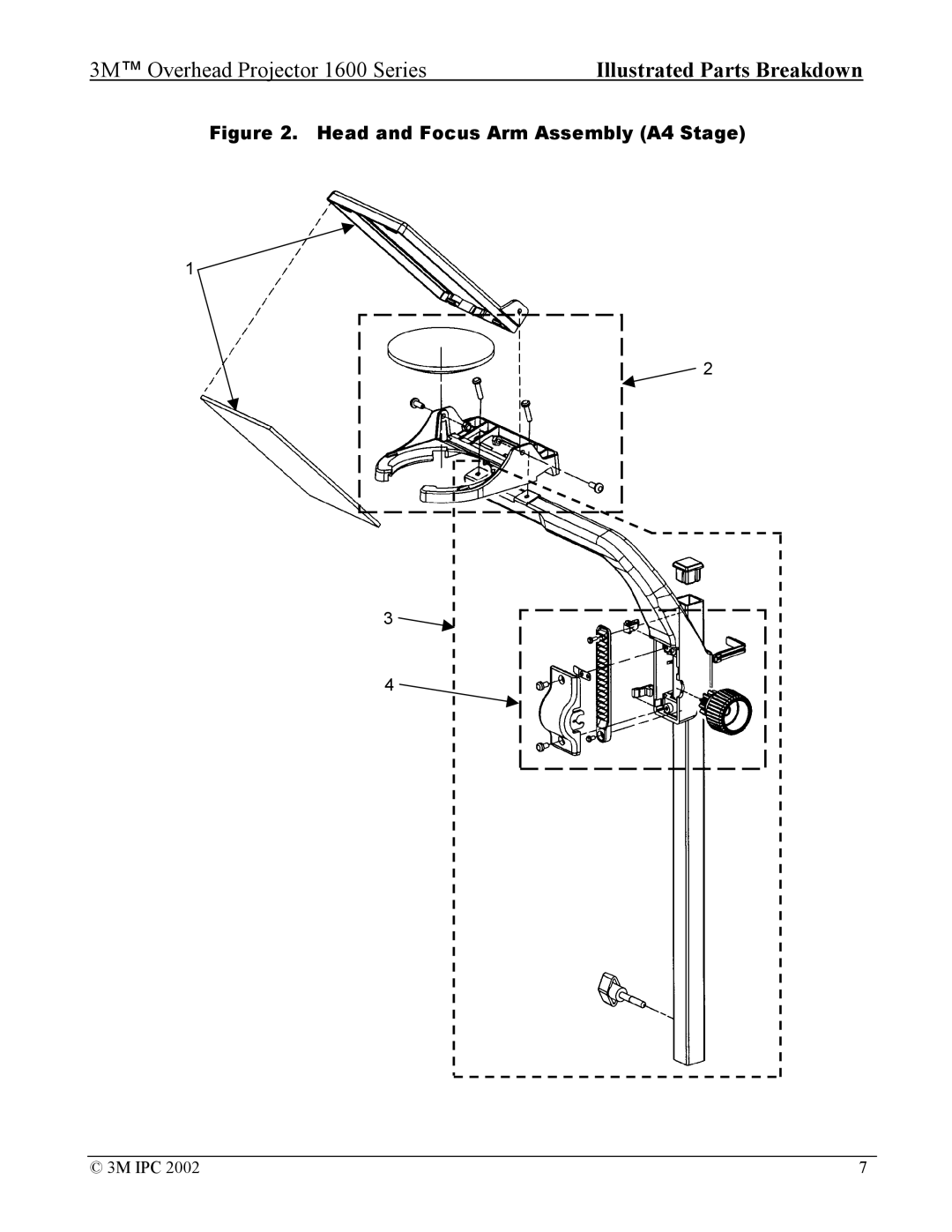 3M 1600 manual Head and Focus Arm Assembly A4 Stage 