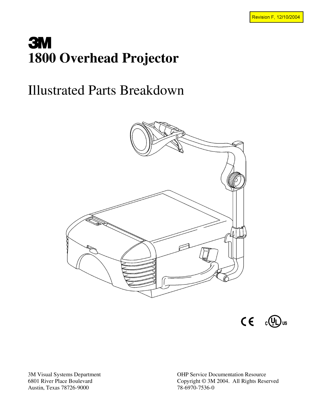 3M Overhead Projector, 1800 manual 