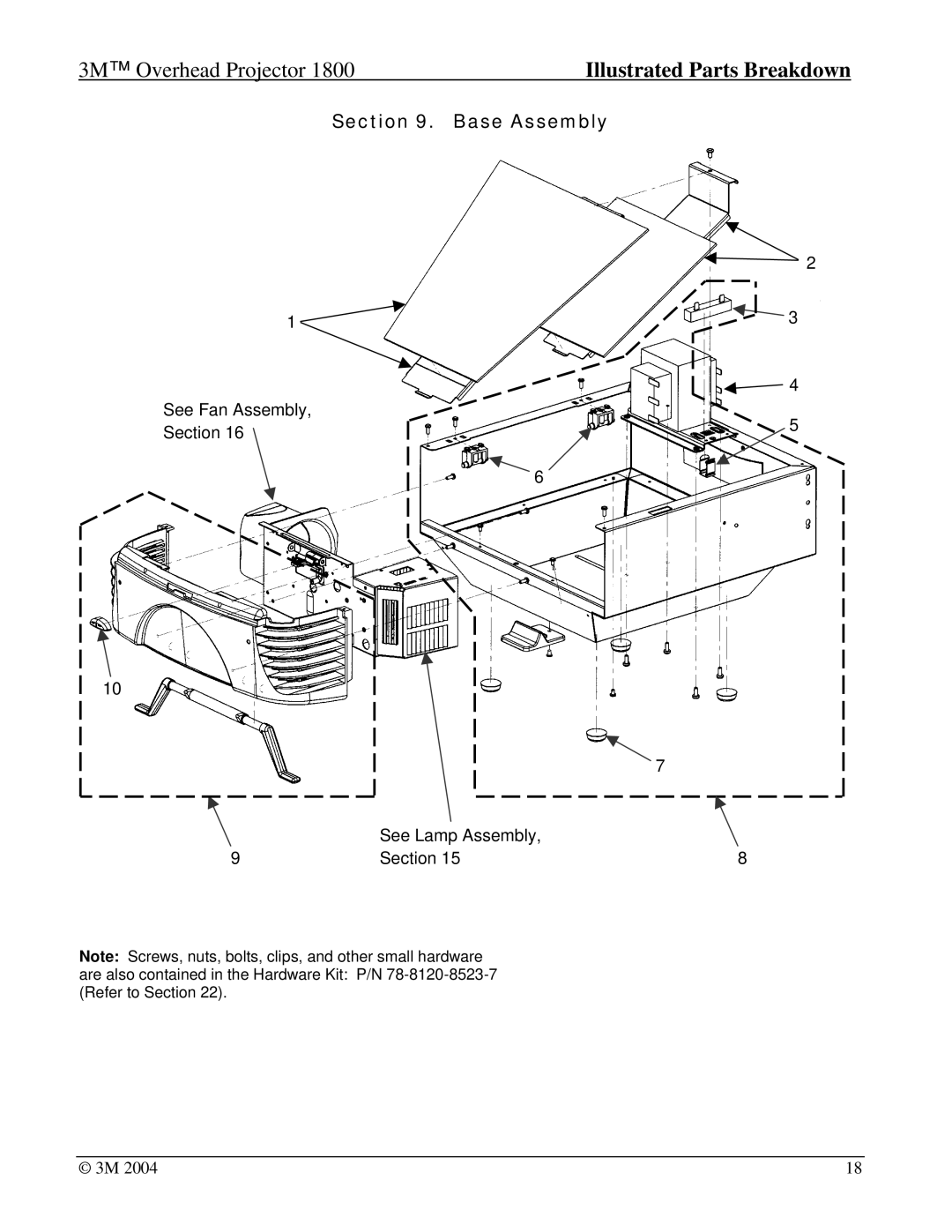 3M Overhead Projector, 1800 manual Base Assembly 