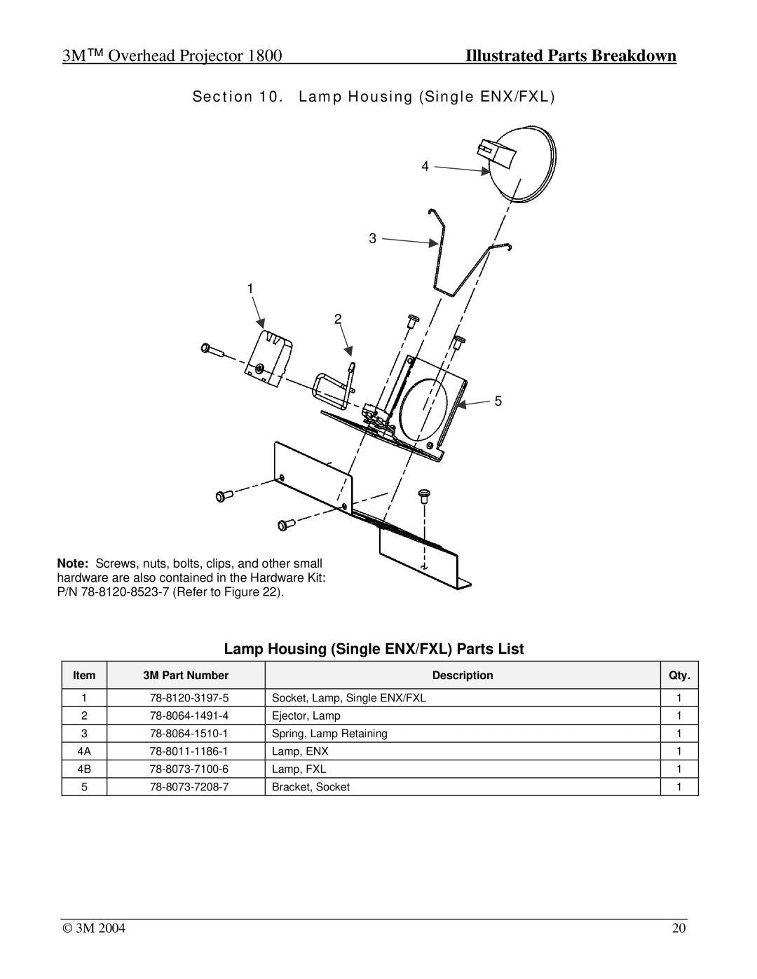 3M 1800 manual 3M Overhead Projector 