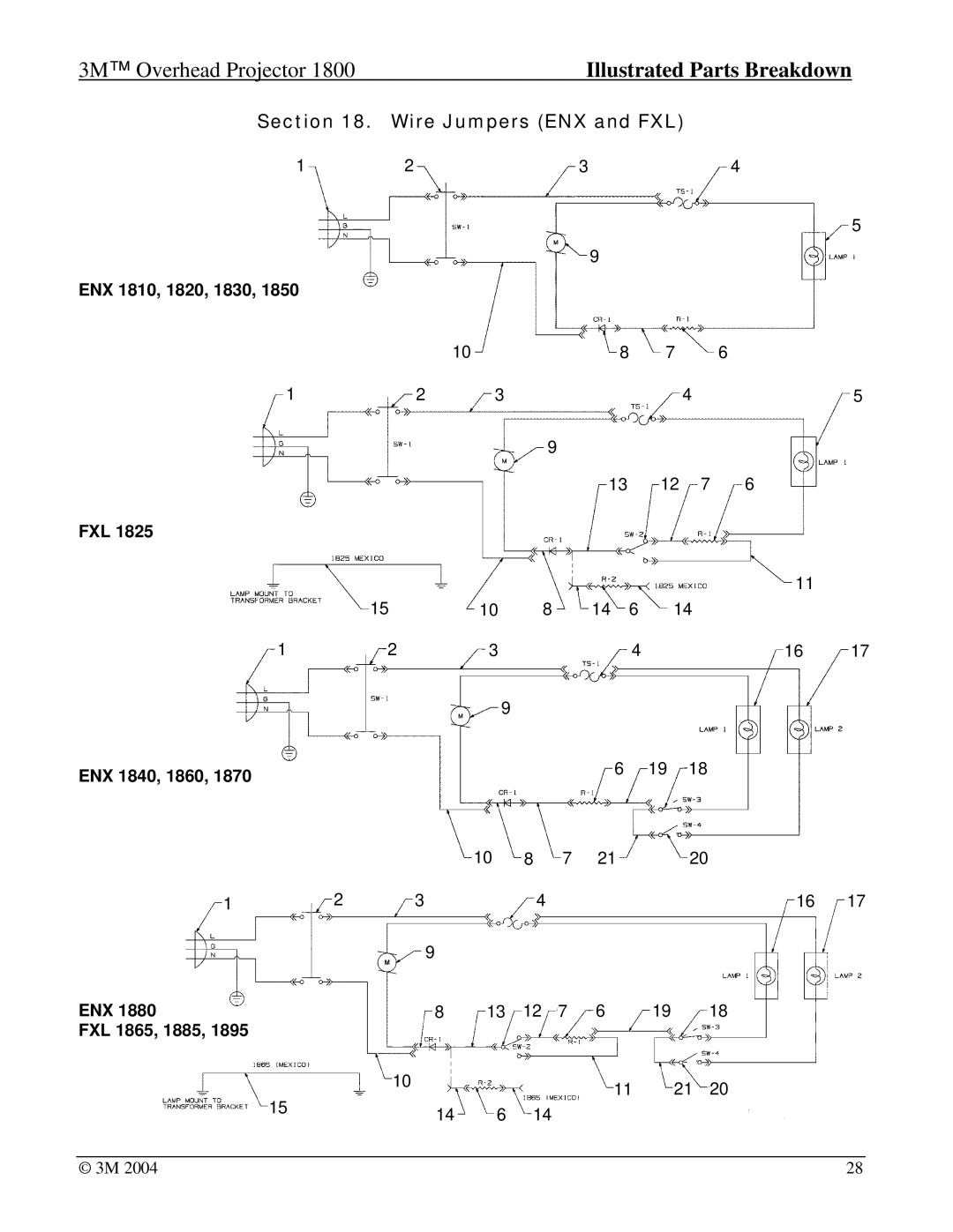 3M Overhead Projector, 1800 manual Wire Jumpers ENX and FXL 