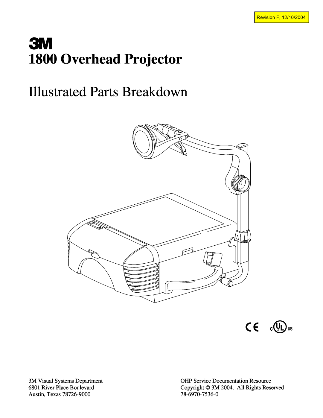 3M Overhead Projector, 1800 manual Illustrated Parts Breakdown 