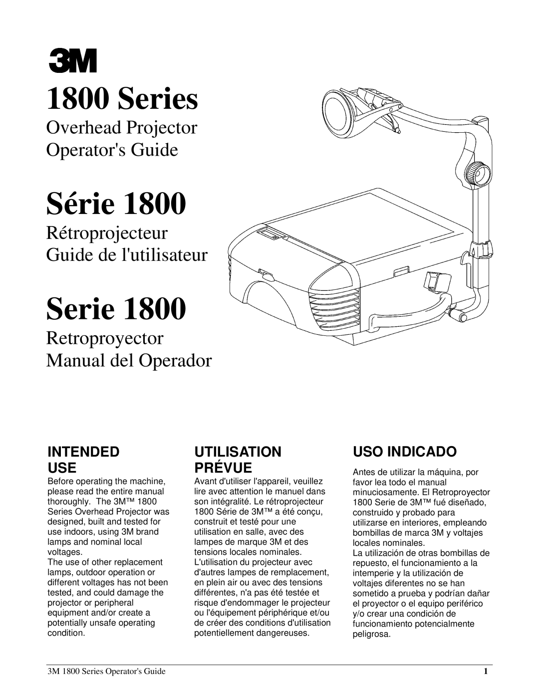 3M 1800 Series manual Intended USE, Utilisation Prévue, USO Indicado 