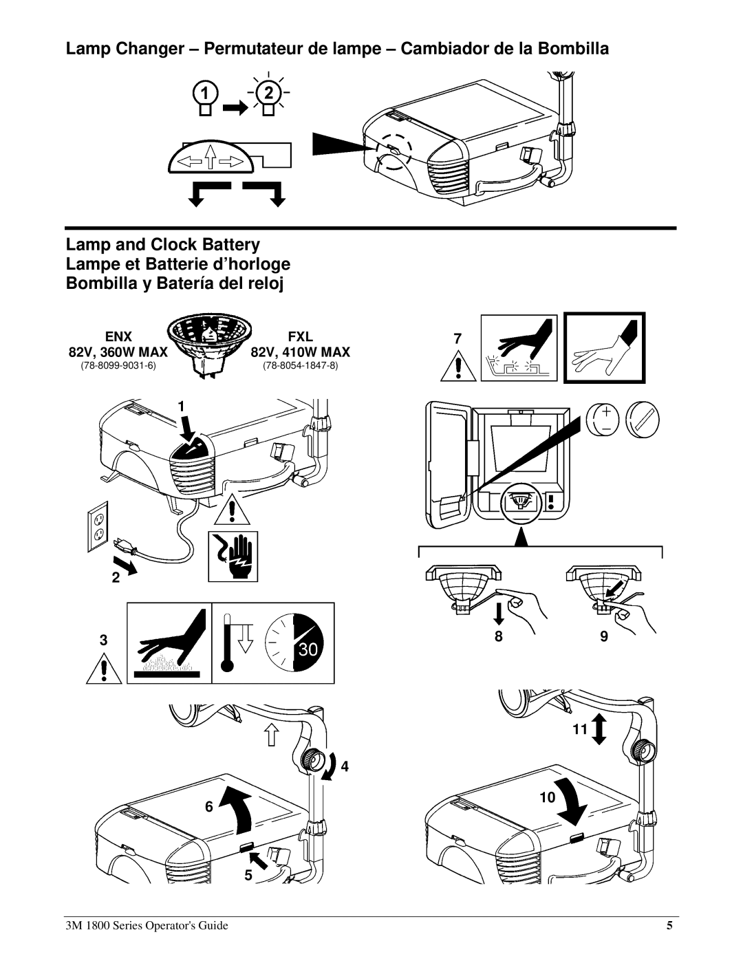 3M 1800 Series manual Lamp Changer Permutateur de lampe Cambiador de la Bombilla 