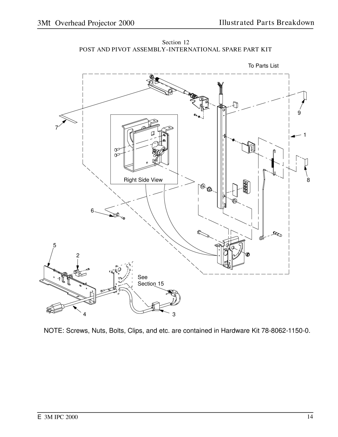 3M 2000 manual Post and Pivot ASSEMBLY-INTERNATIONAL Spare Part KIT 