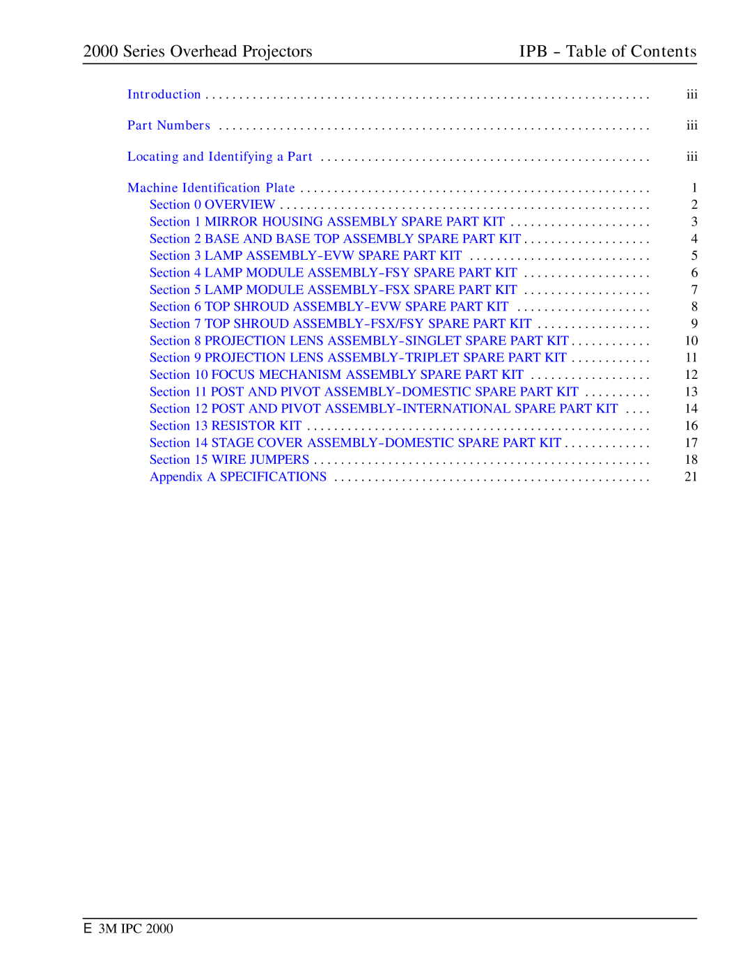 3M 2000 manual Series Overhead Projectors 