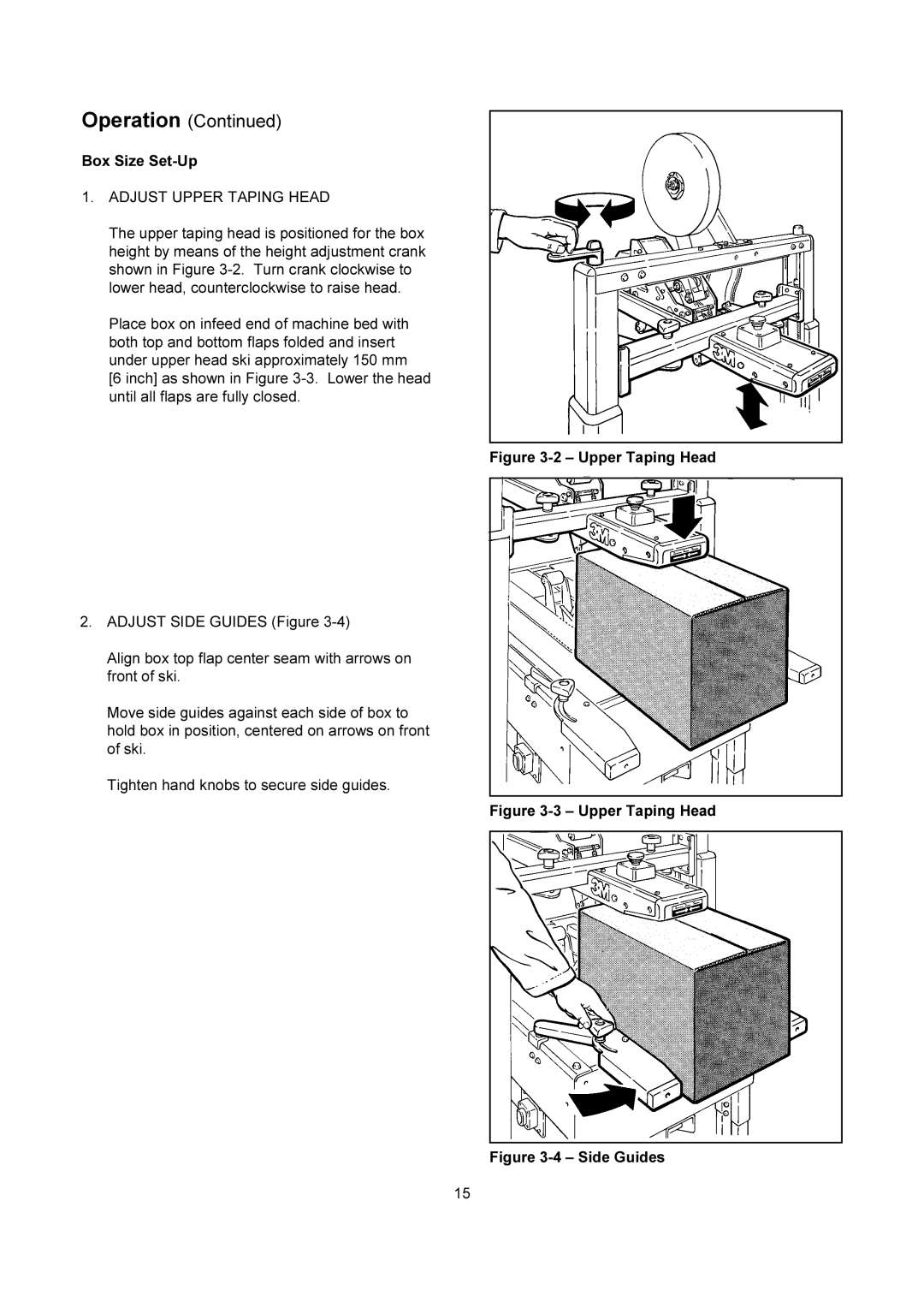 3M 200a manual Box Size Set-Up, Upper Taping Head 