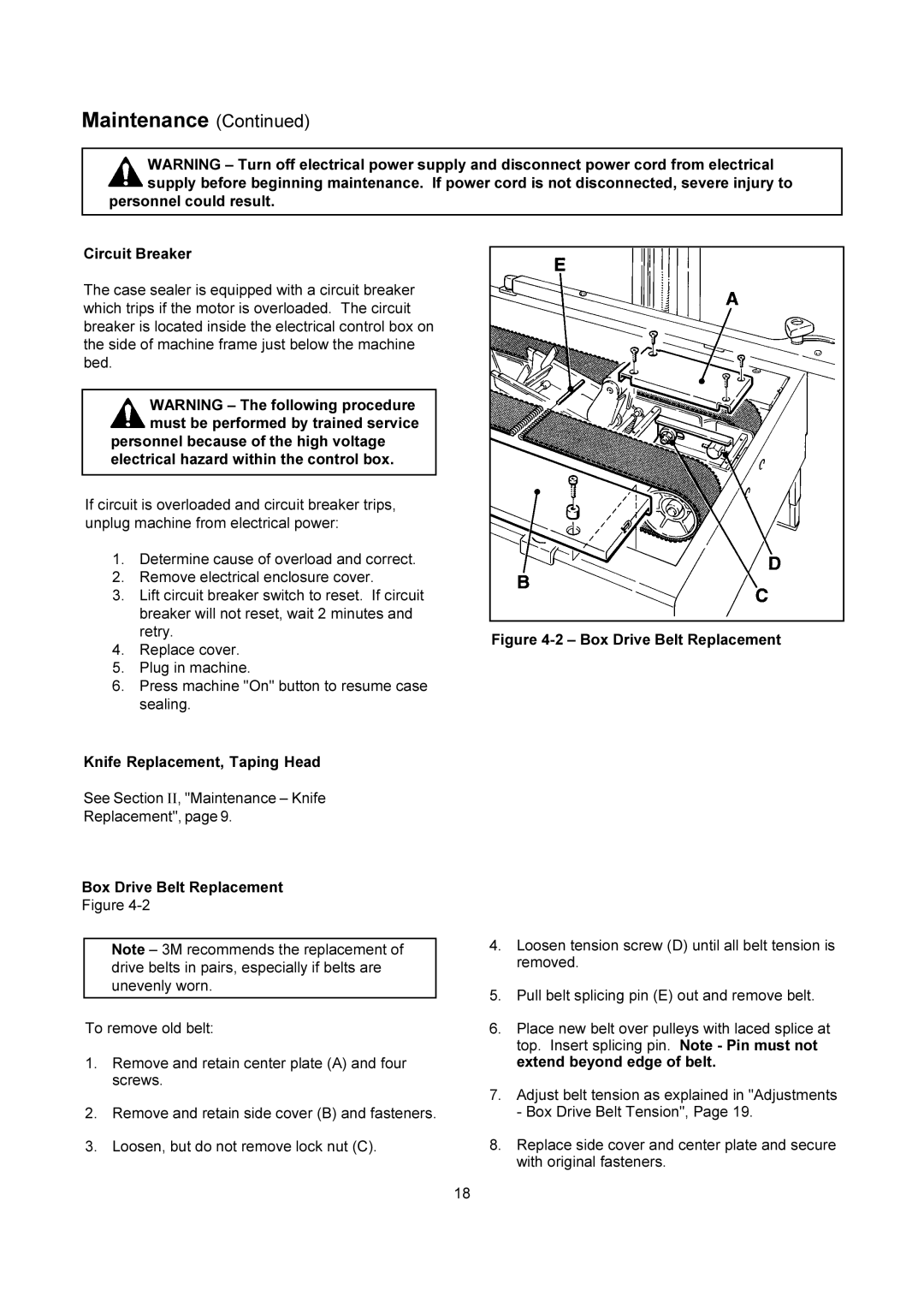 3M 200a manual Personnel could result Circuit Breaker, Knife Replacement, Taping Head, Box Drive Belt Replacement 