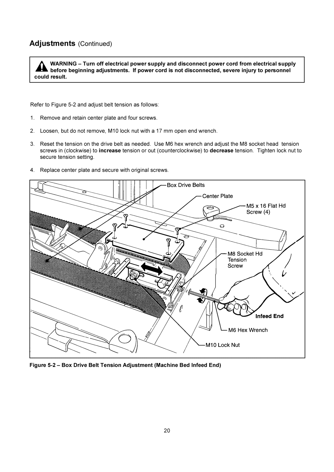 3M 200a manual Could result, Box Drive Belt Tension Adjustment Machine Bed Infeed End 