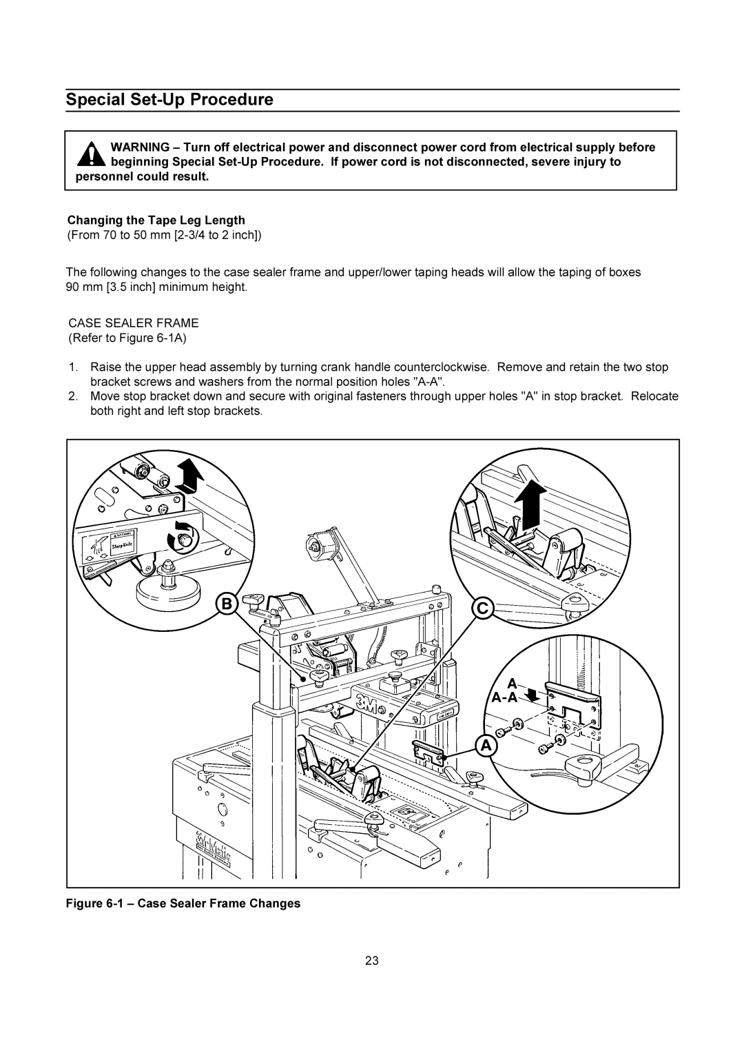 3M 200a manual Special Set-Up Procedure, Personnel could result Changing the Tape Leg Length 