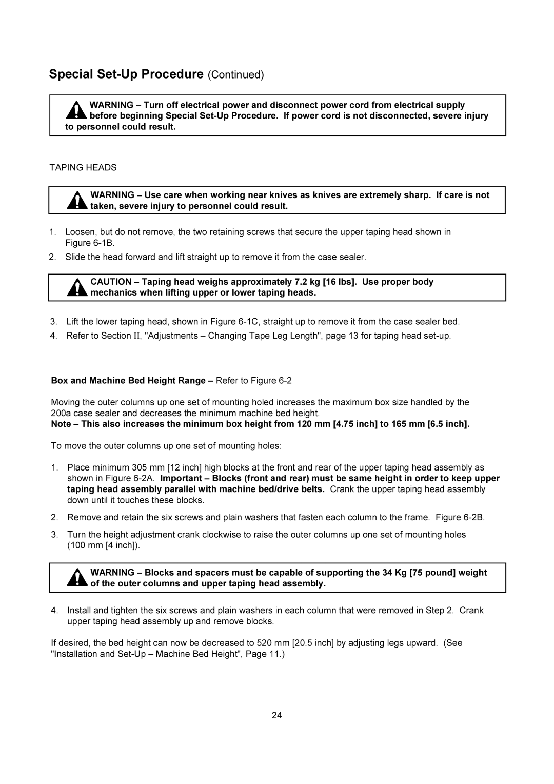 3M 200a manual To personnel could result, Box and Machine Bed Height Range Refer to Figure 