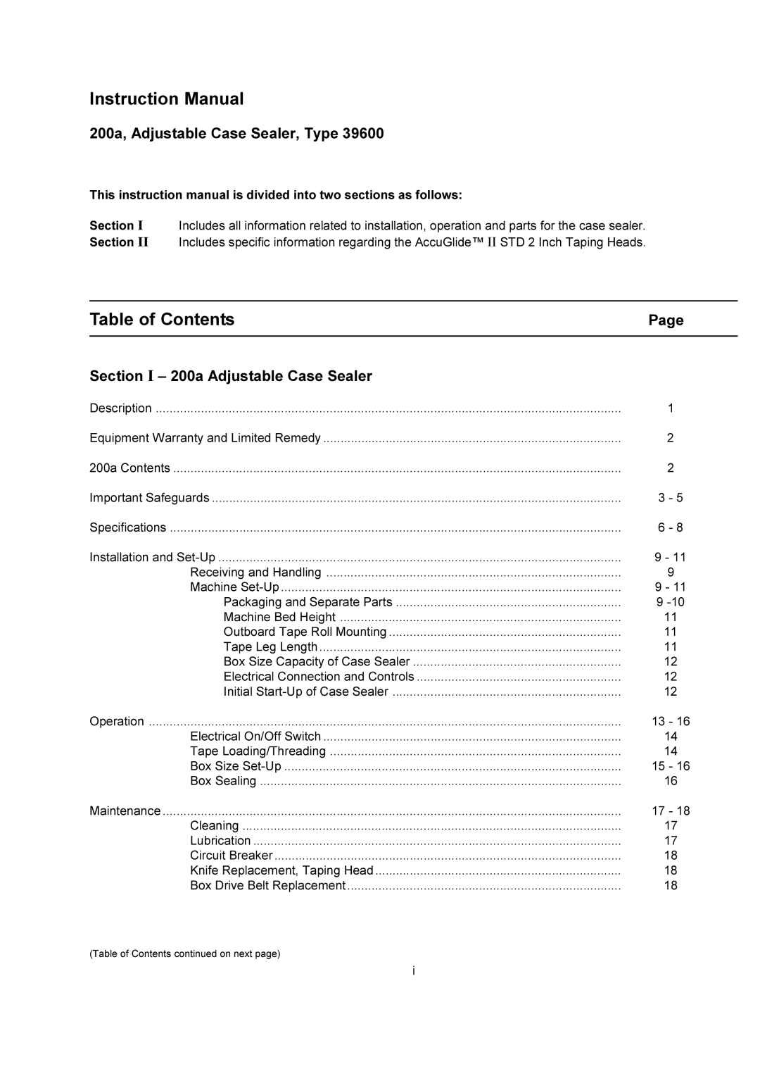 3M 200a manual Table of Contents 