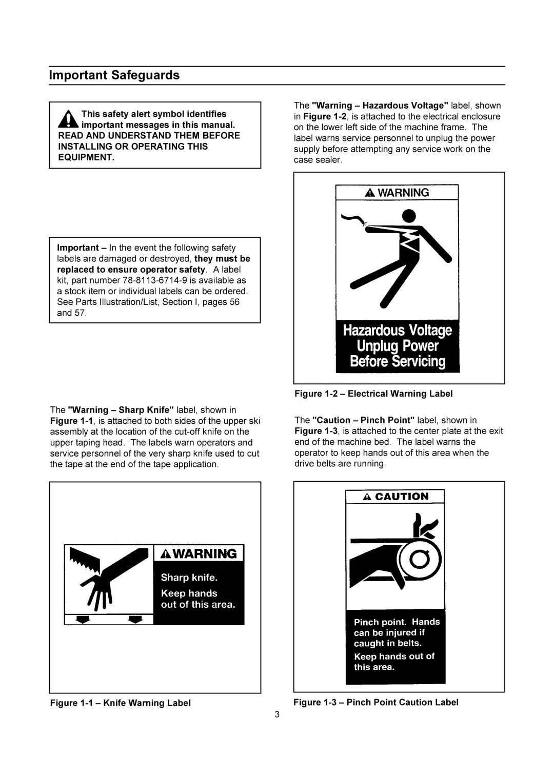 3M 200a manual Important Safeguards, Knife Warning Label 