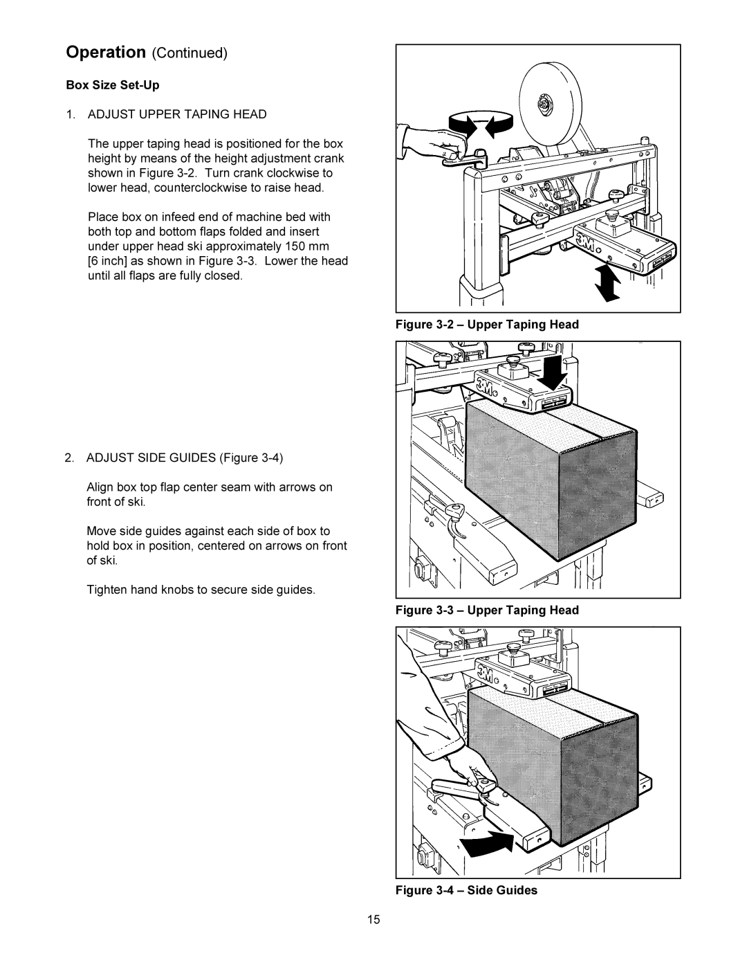 3M 200a manual Box Size Set-Up, Upper Taping Head 