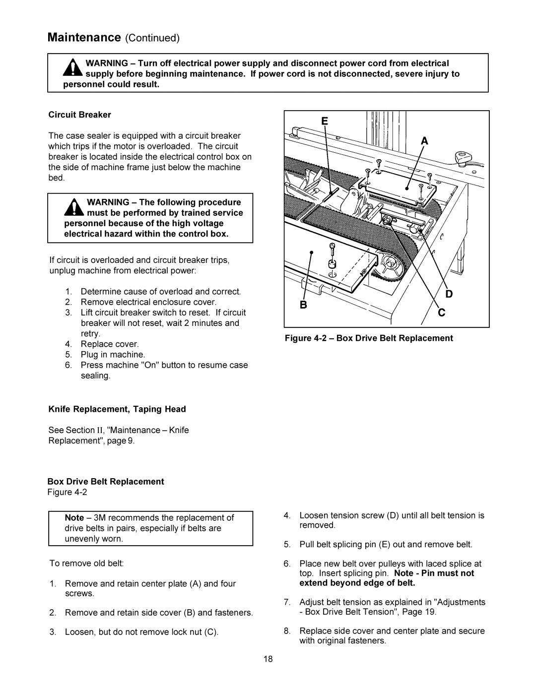 3M 200a manual Personnel could result Circuit Breaker, Knife Replacement, Taping Head, Box Drive Belt Replacement 