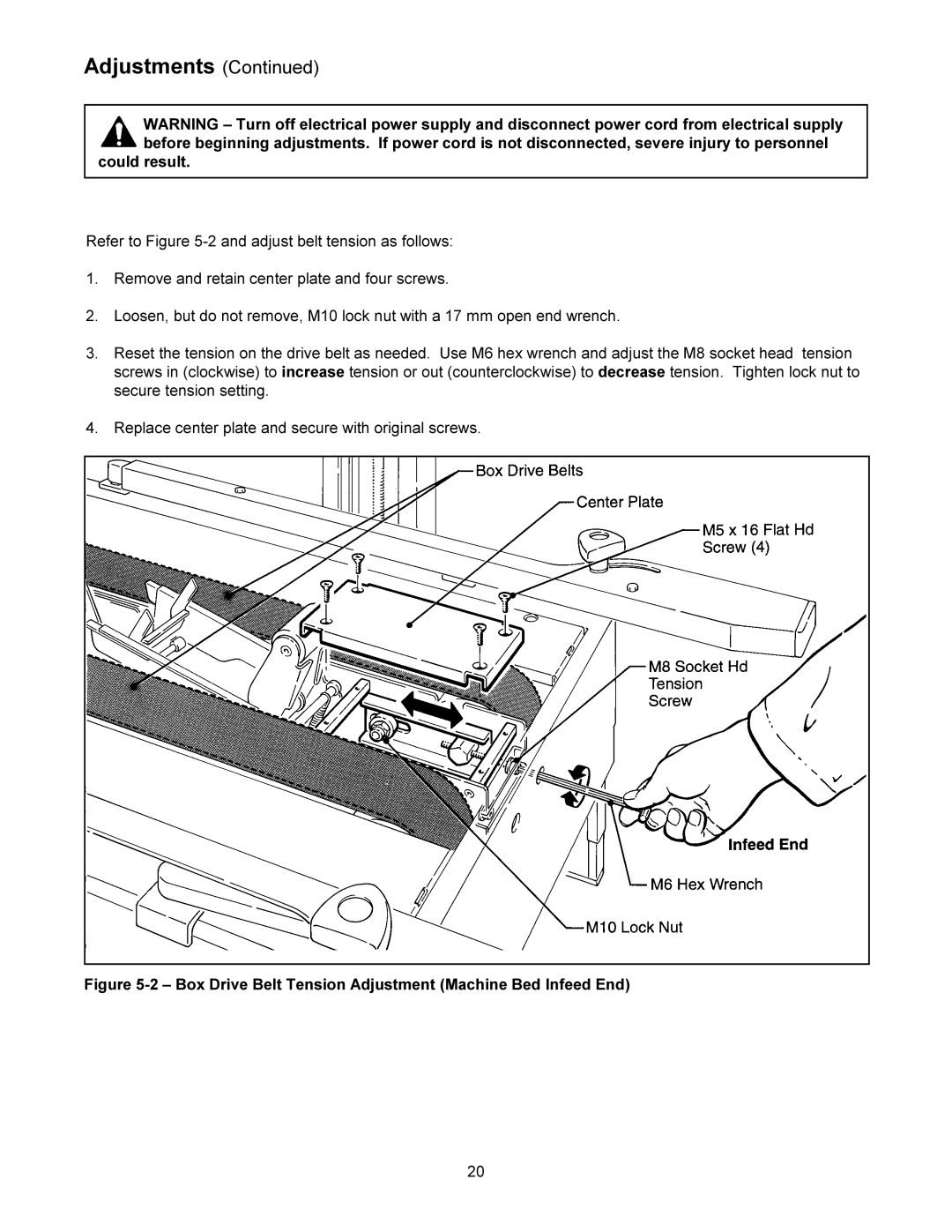 3M 200a manual Could result, Box Drive Belt Tension Adjustment Machine Bed Infeed End 