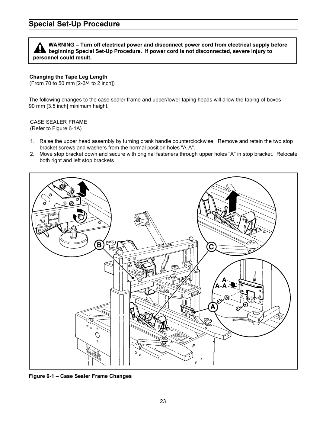 3M 200a manual Special Set-Up Procedure, Personnel could result Changing the Tape Leg Length 