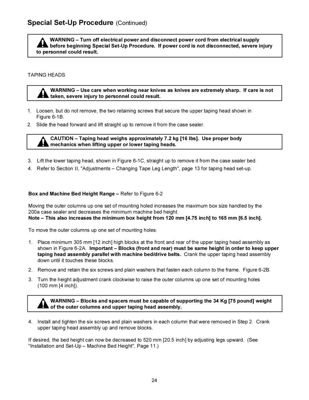 3M 200a manual To personnel could result, Box and Machine Bed Height Range Refer to Figure 