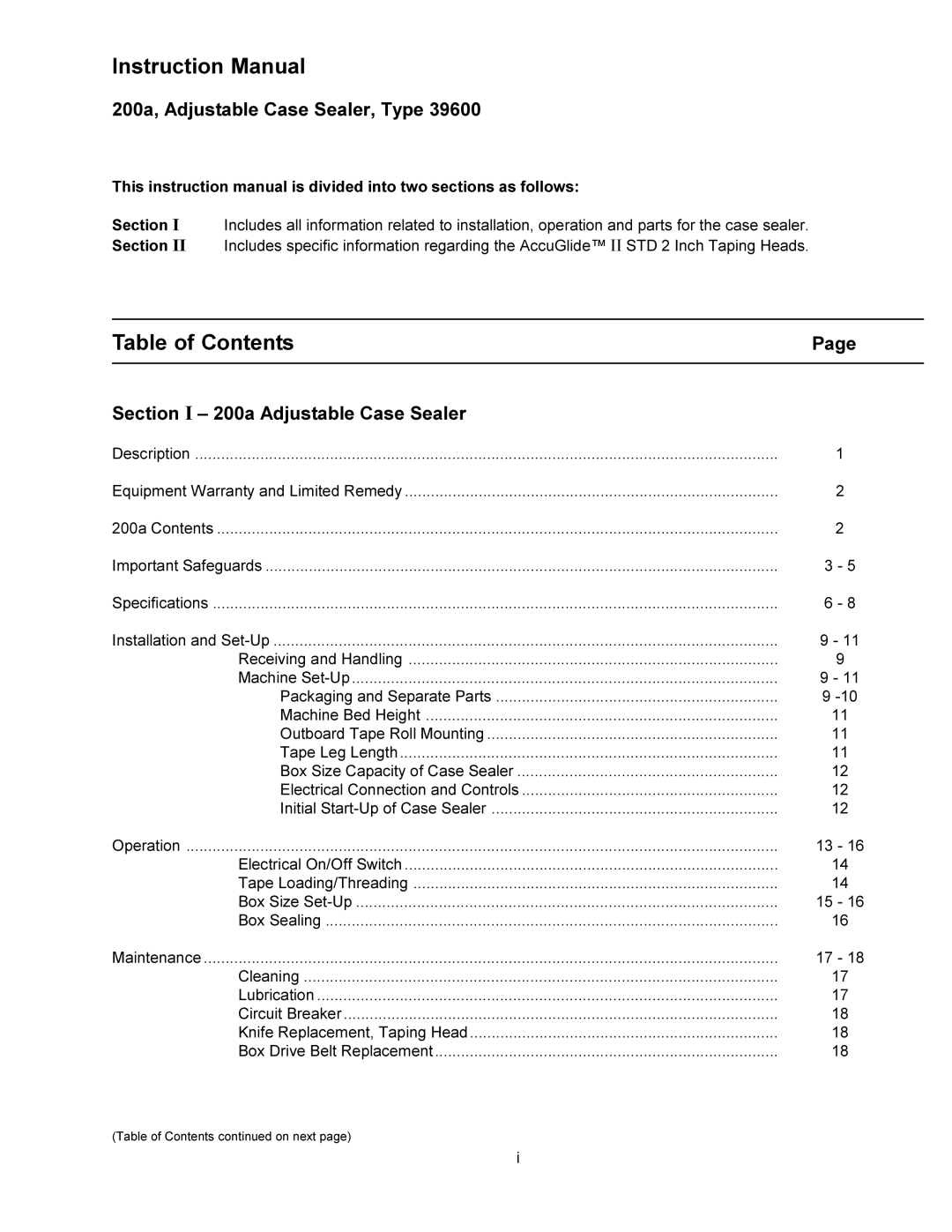 3M 200a manual Table of Contents 