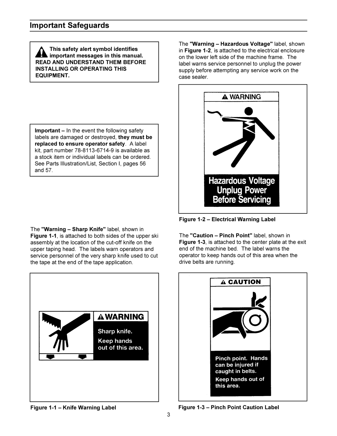 3M 200a manual Important Safeguards, Knife Warning Label 