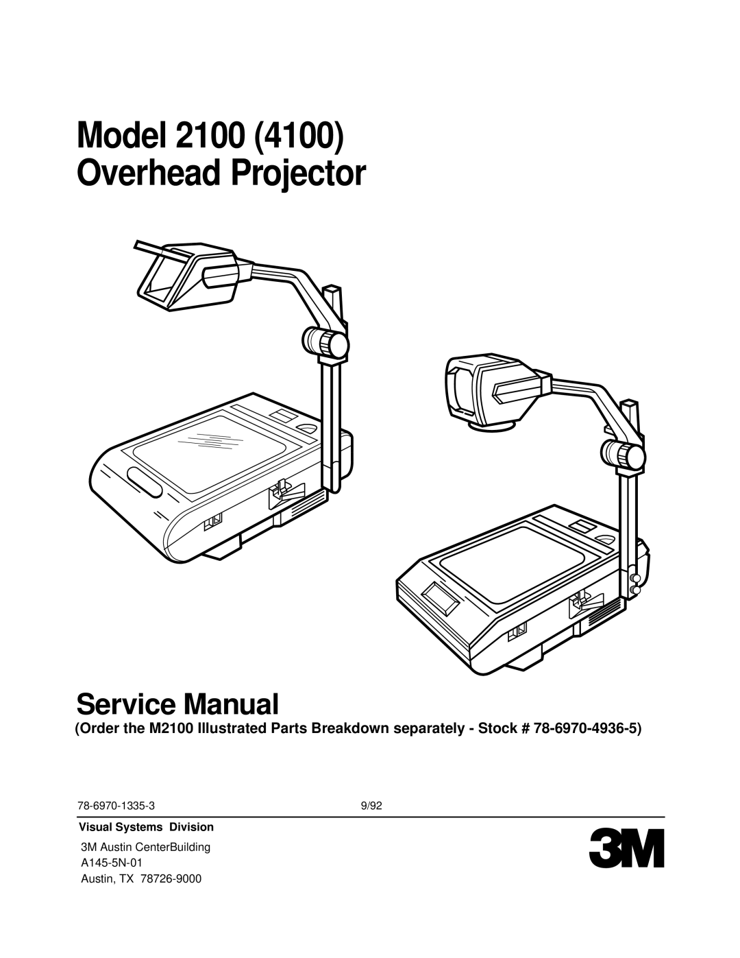 3M manual Model 2100 Overhead Projector 