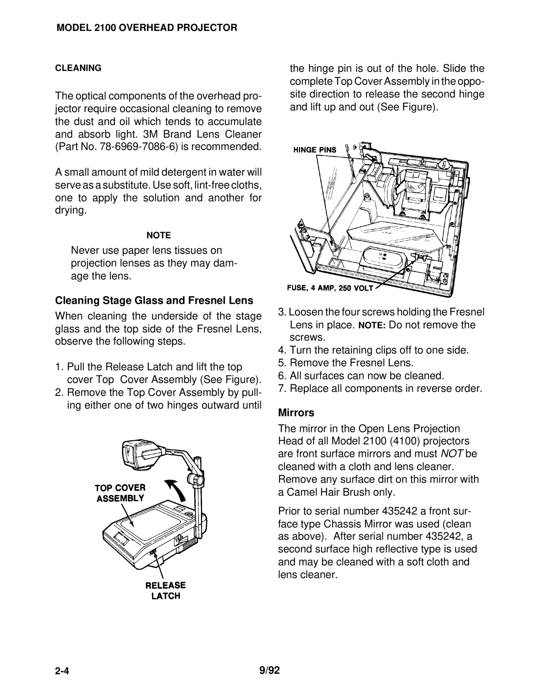 3M 2100 manual Cleaning Stage Glass and Fresnel Lens, Mirrors 