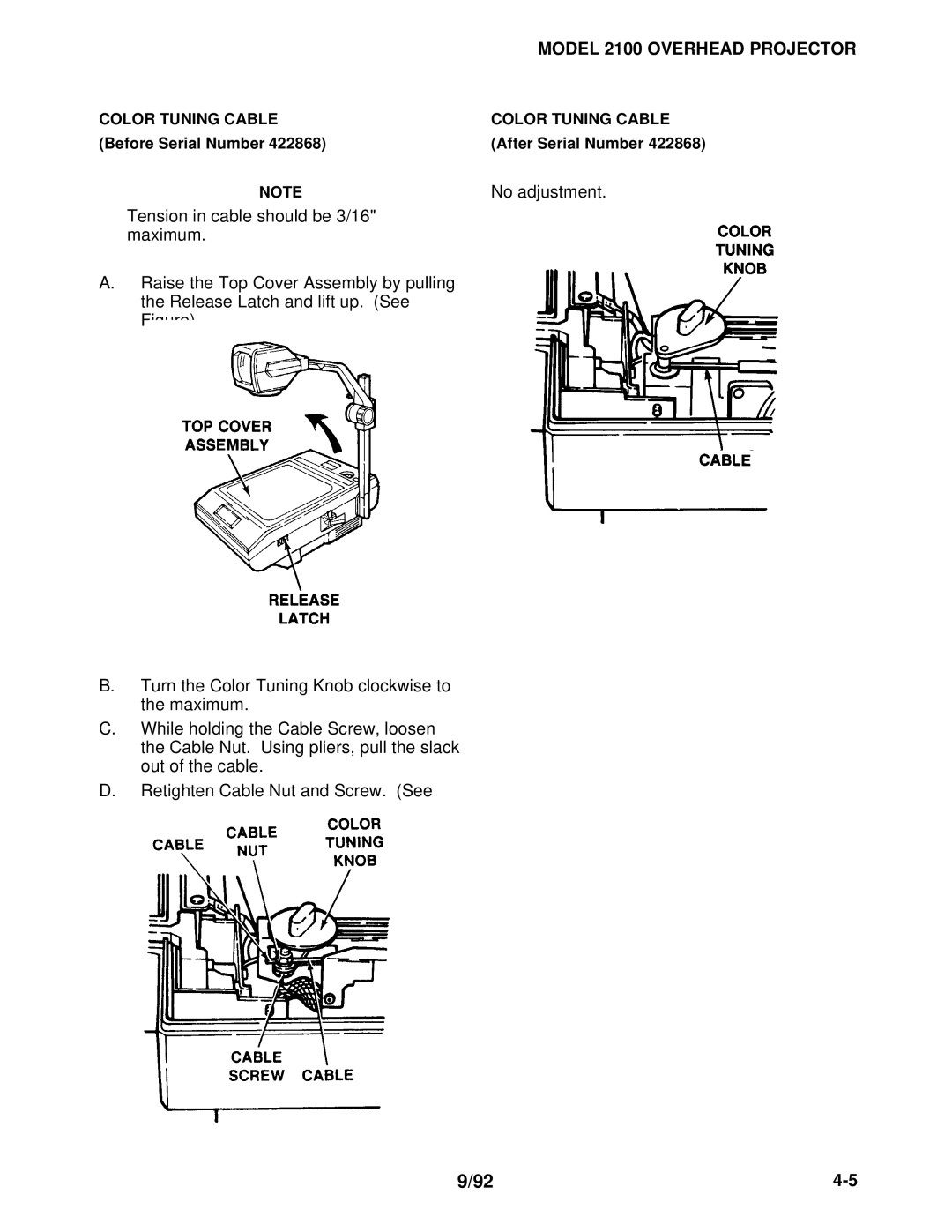 3M 2100 manual 924-5, Tension in cable should be 3/16 Maximum 