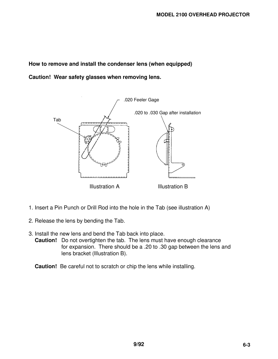 3M 2100 manual How to remove and install the condenser lens when equipped 