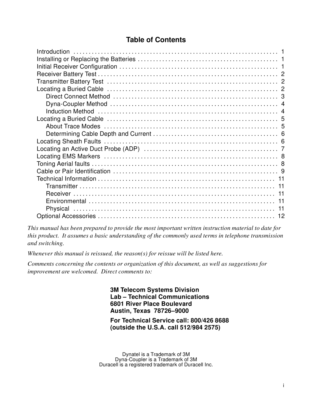 3M 2210 manual Table of Contents 