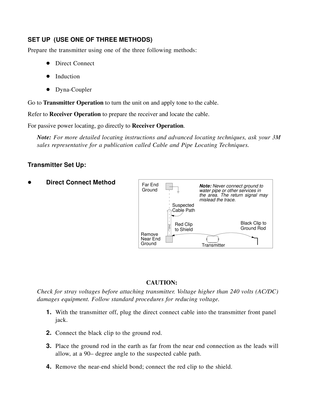 3M 2210 manual SET UP USE ONE of Three Methods, Transmitter Set Up  Direct Connect Method 