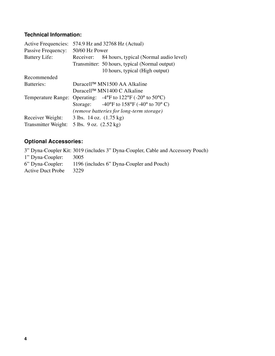 3M 2210 manual Technical Information, Optional Accessories 