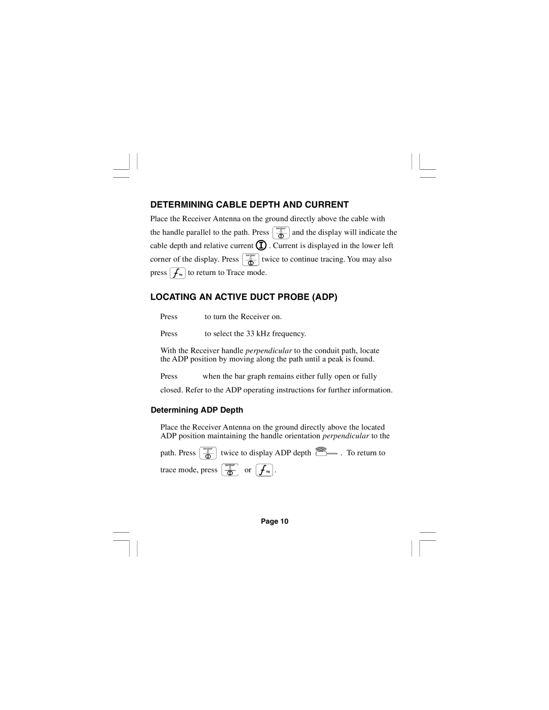 3M 2210E manual Determining Cable Depth and Current, Locating AN Active Duct Probe ADP, Determining ADP Depth 