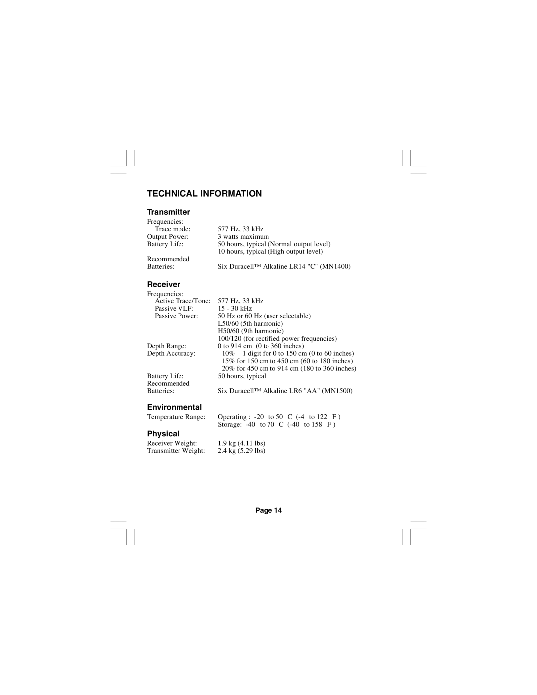 3M 2210E manual Technical Information, Transmitter, Receiver, Environmental, Physical 