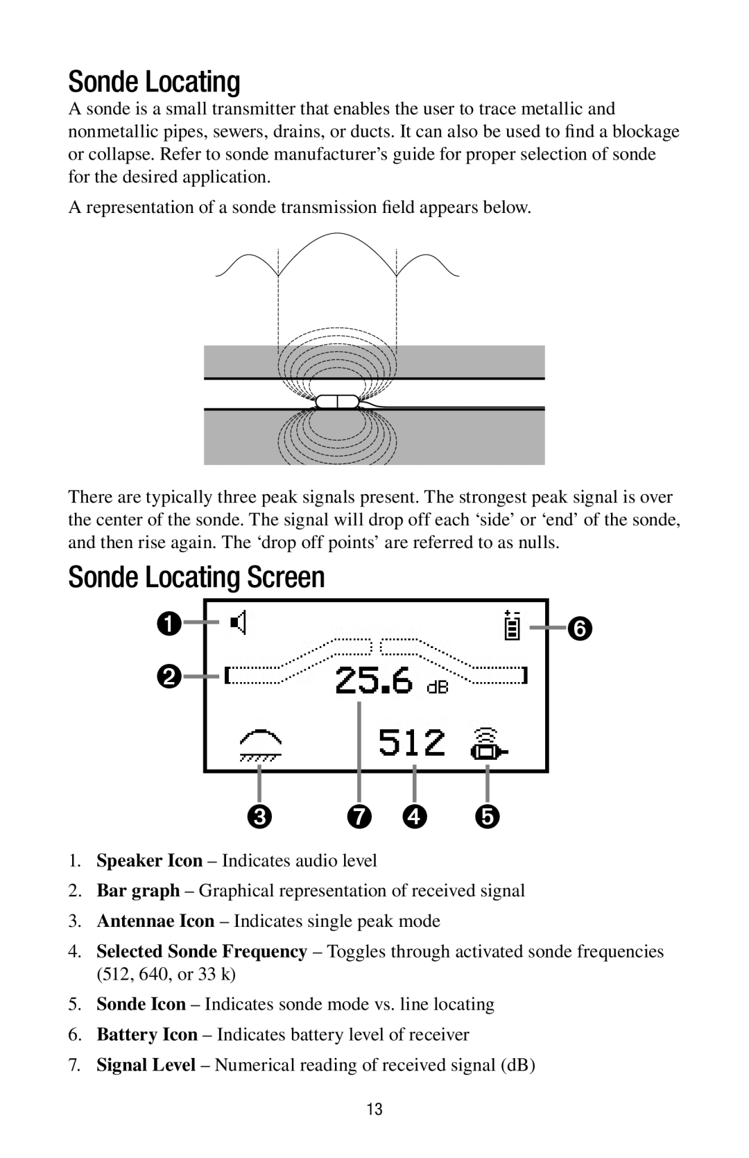 3M 2220M manual ➌ ➐ ➍ ➎, Sonde Locating Screen 