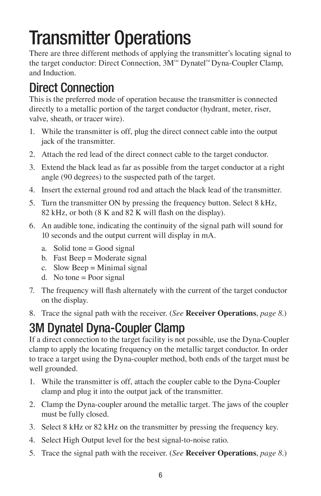 3M 2220M manual Transmitter Operations, Direct Connection, 3M Dynatel Dyna-Coupler Clamp 