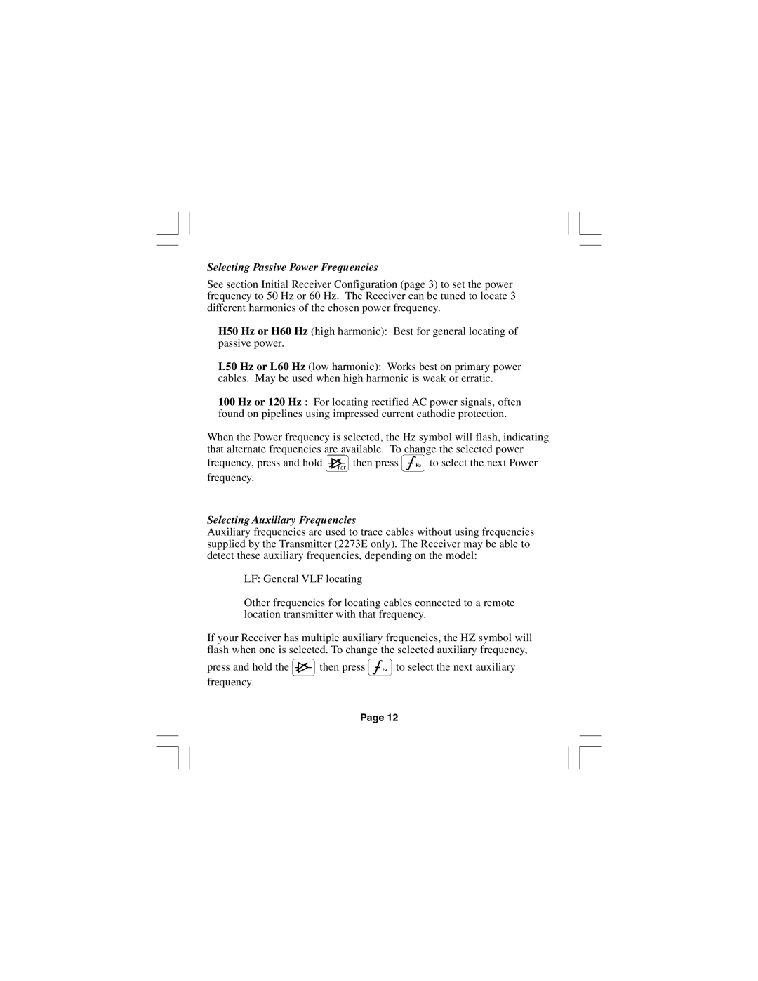 3M 2273E, 2250E manual Selecting Passive Power Frequencies, Selecting Auxiliary Frequencies 