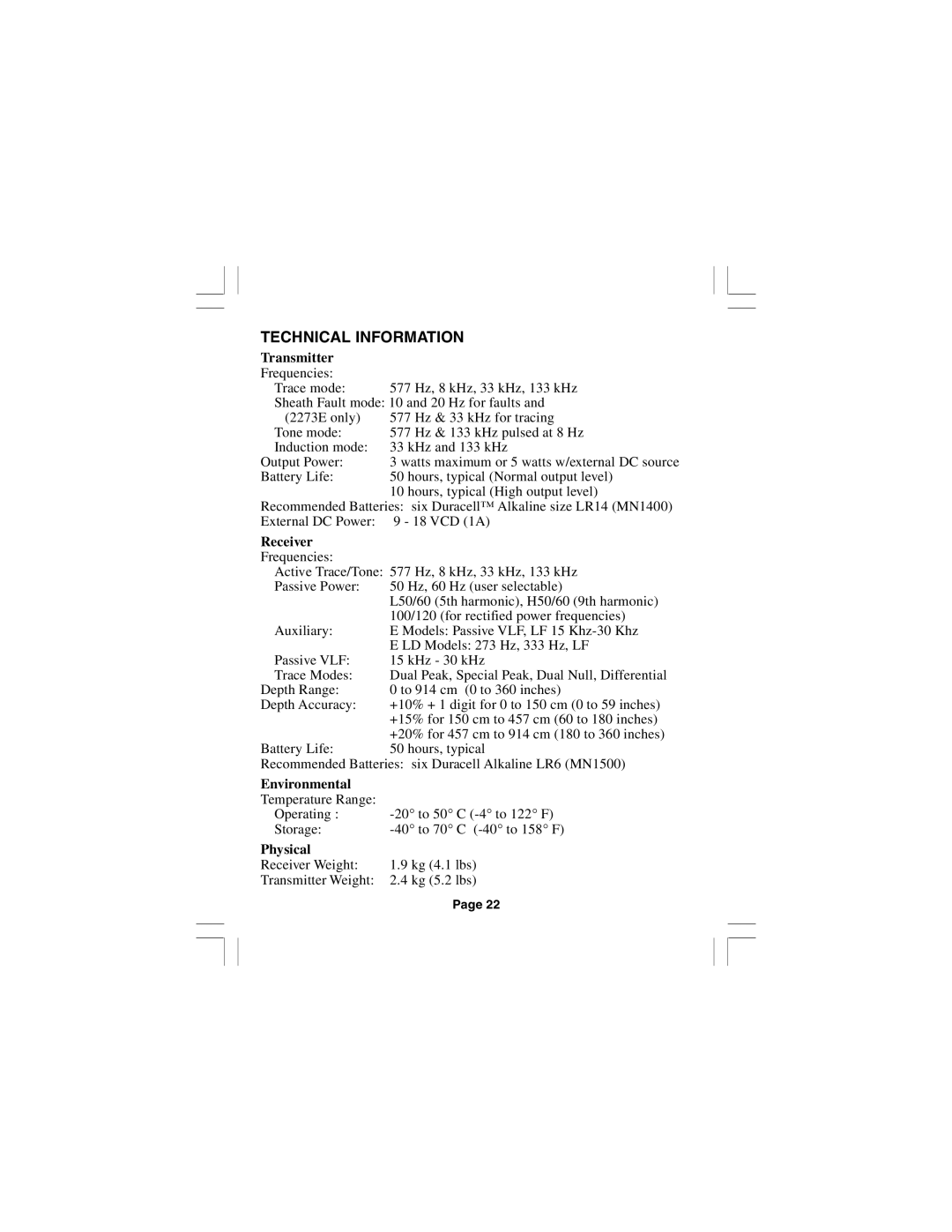 3M 2273E, 2250E manual Technical Information, Transmitter, Receiver, Environmental, Physical 