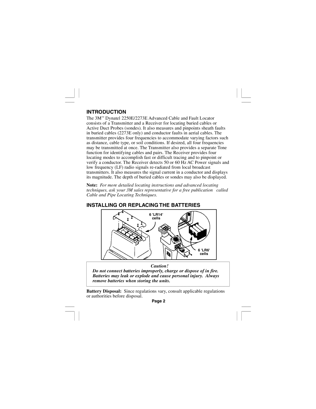 3M 2273E, 2250E manual Introduction, Installing or Replacing the Batteries 