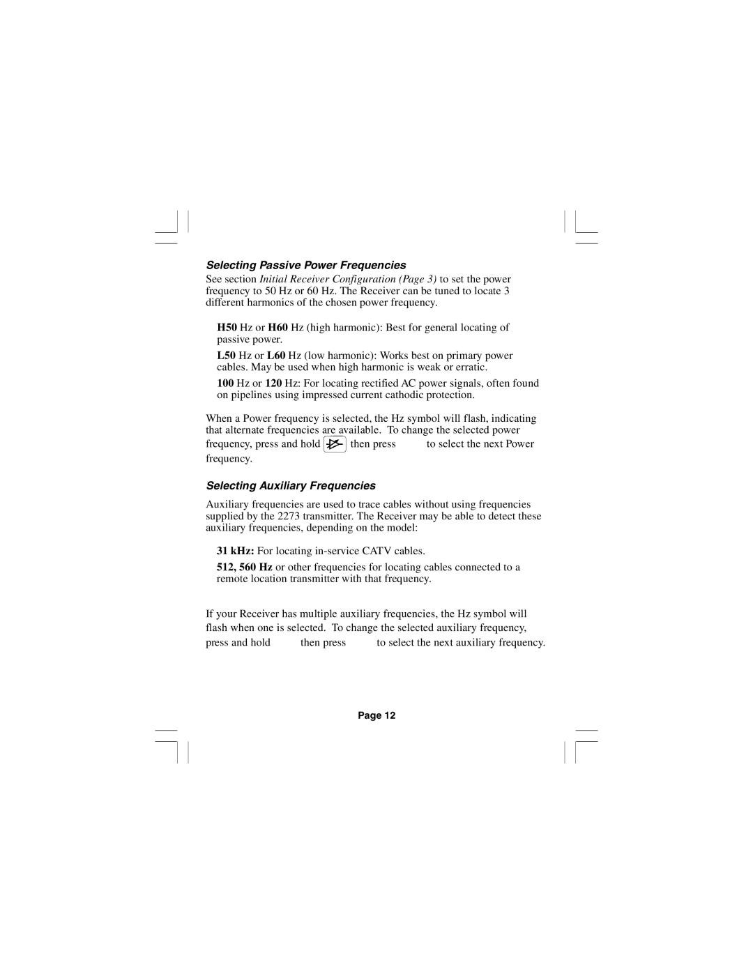 3M 2273 manual Selecting Passive Power Frequencies, Selecting Auxiliary Frequencies 