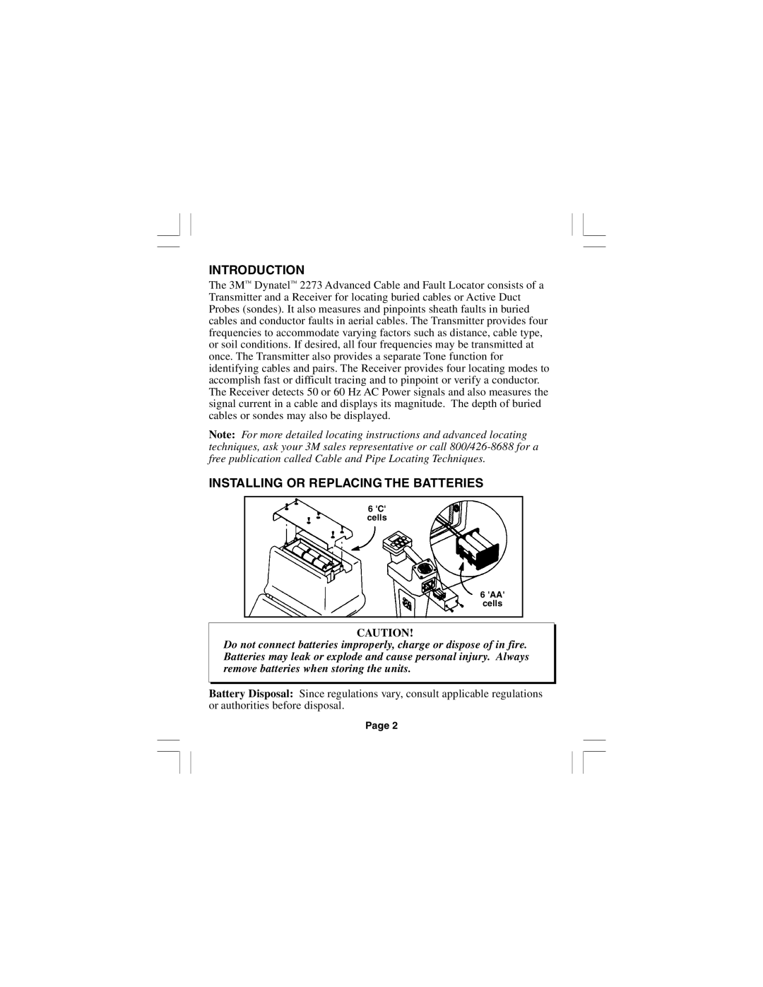 3M 2273 manual Introduction, Installing or Replacing the Batteries 