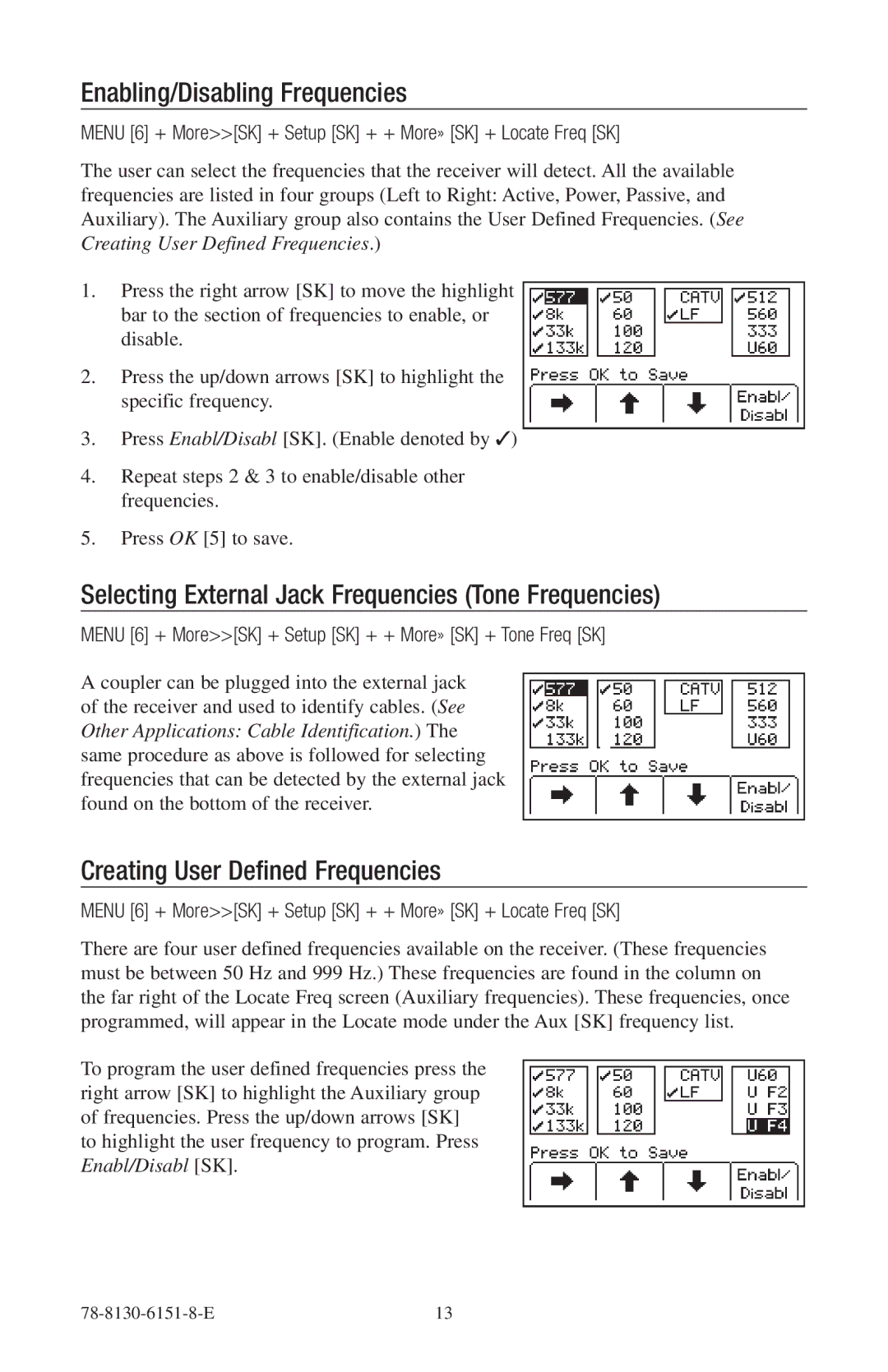 3M 2250ME-iD, 2273ME-iD manual Enabling/Disabling Frequencies, Selecting External Jack Frequencies Tone Frequencies 