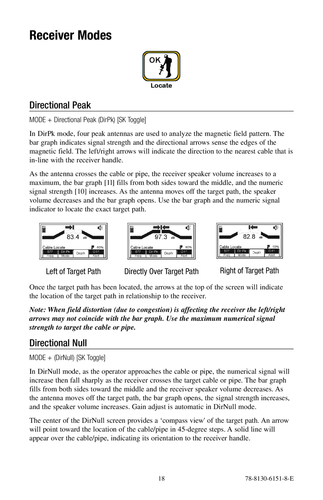 3M 2250ME, 2273ME Receiver Modes, Directional Null, Mode + Directional Peak DirPk SK Toggle, Mode + DirNull SK Toggle 