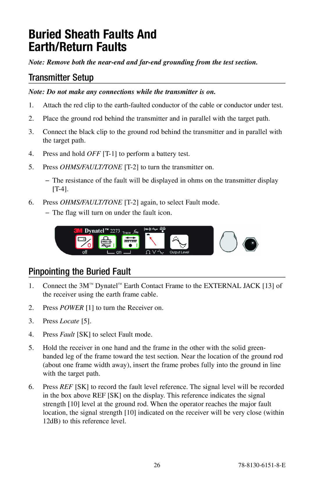 3M 2273ME-iD, 2250ME-iD manual Buried Sheath Faults Earth/Return Faults, Transmitter Setup, Pinpointing the Buried Fault 