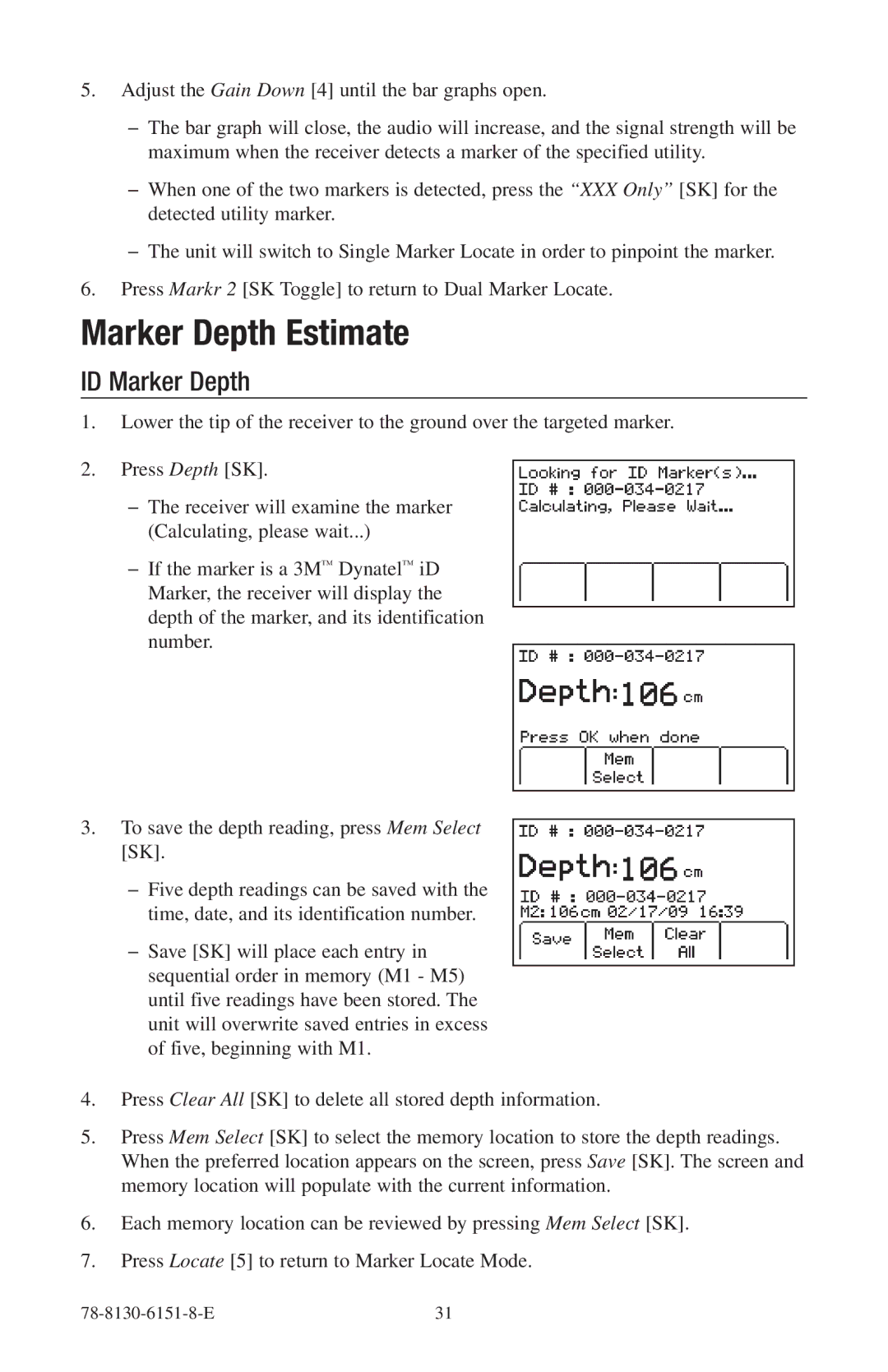 3M 2273ME-iD, 2250ME-iD manual Marker Depth Estimate, ID Marker Depth 