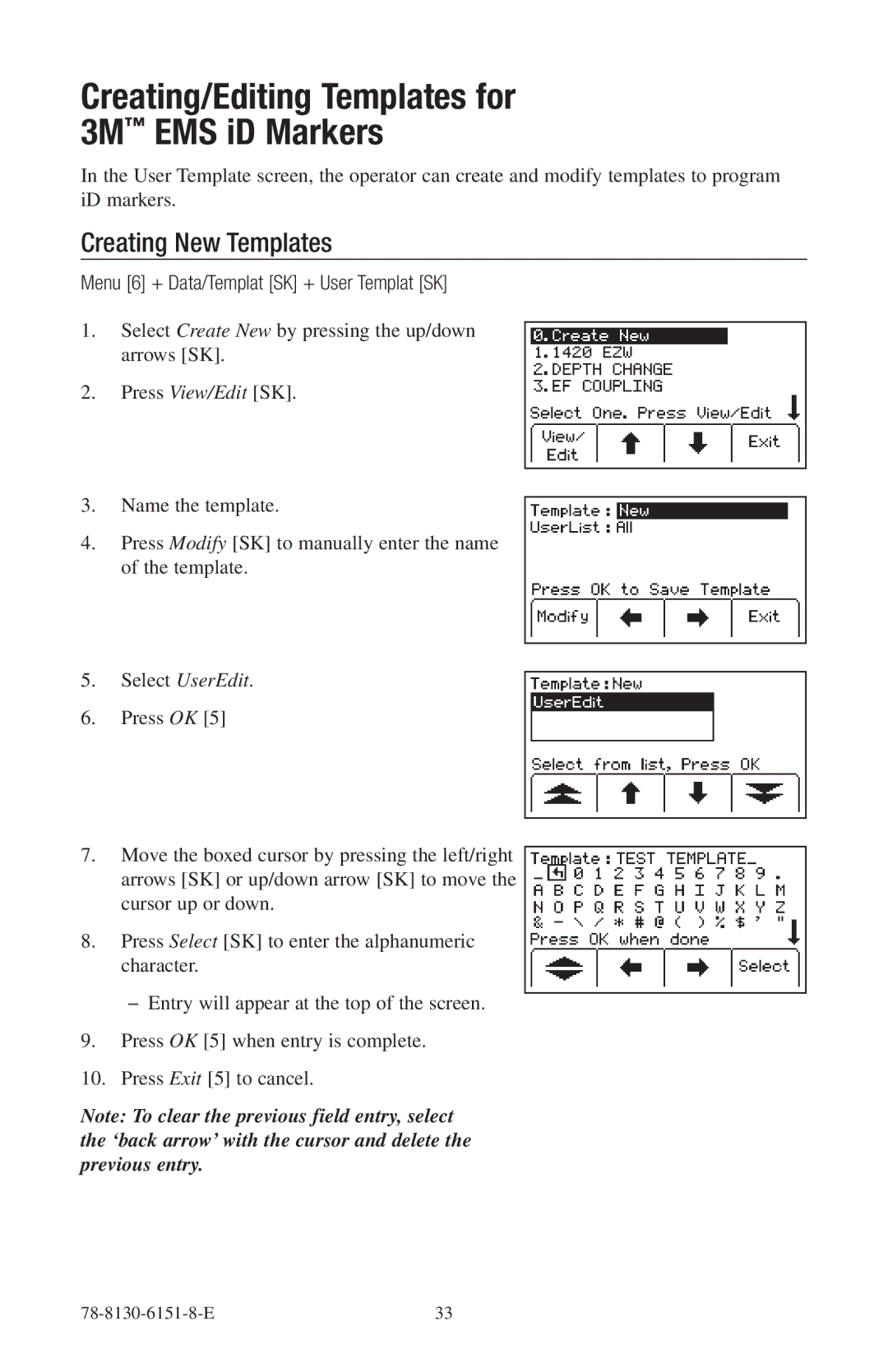 3M 2250ME-iD, 2273ME-iD manual Creating New Templates, Menu 6 + Data/Templat SK + User Templat SK 