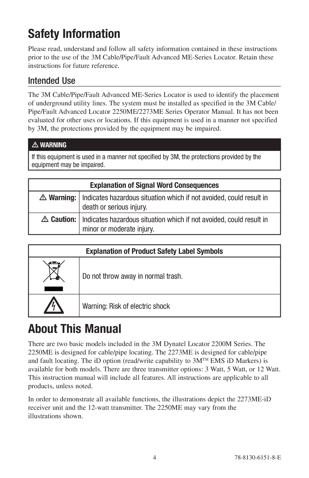 3M 2273ME-iD, 2250ME-iD manual Safety Information, About This Manual, Intended Use 