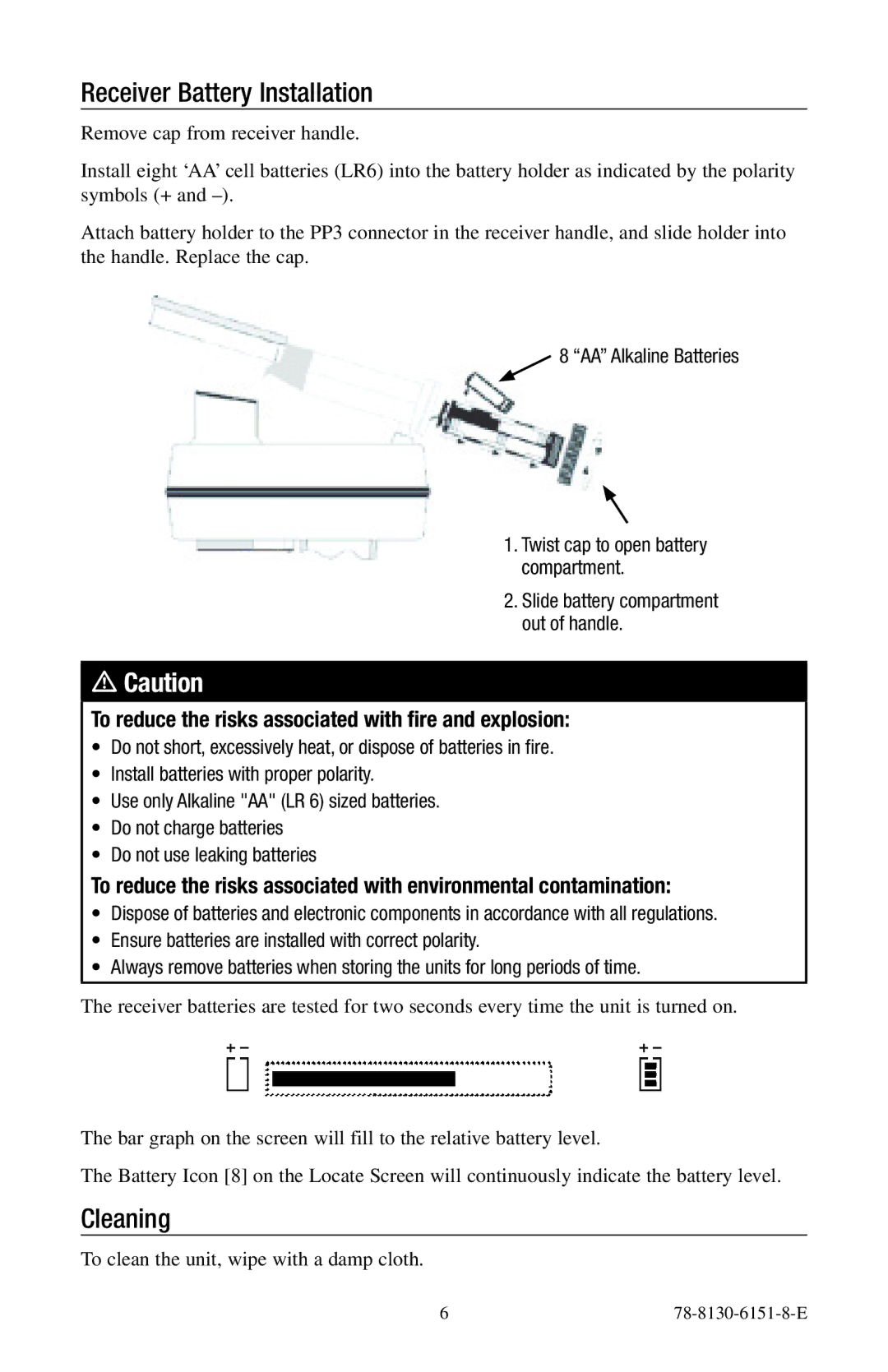 3M 2250ME, 2273ME-iD Receiver Battery Installation, Cleaning, AA Alkaline Batteries Twist cap to open battery compartment 